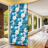 Blue Hawaiian Hibiscus Monstera Door Cover Grunge Stylized LT01 - Polynesian Pride