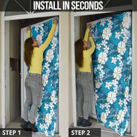 Blue Hawaiian Hibiscus Monstera Door Cover Grunge Stylized LT01 - Polynesian Pride