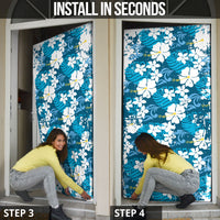 Blue Hawaiian Hibiscus Monstera Door Cover Grunge Stylized LT01 - Polynesian Pride