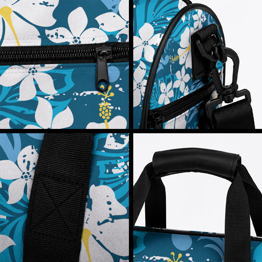 Blue Hawaiian Hibiscus Monstera Duffle Bag Grunge Stylized LT01 - Polynesian Pride