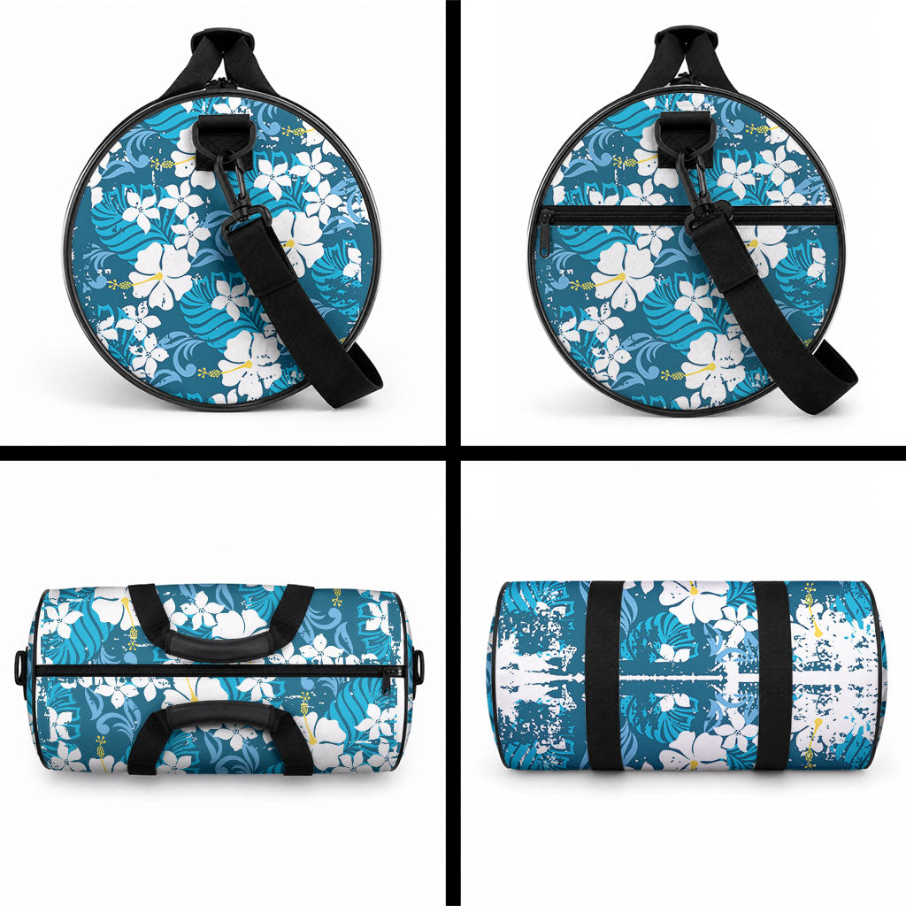 Blue Hawaiian Hibiscus Monstera Duffle Bag Grunge Stylized LT01 - Polynesian Pride