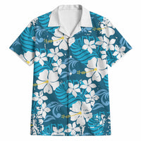 Blue Hawaiian Hibiscus Monstera Hawaiian Shirt Grunge Stylized LT01 Blue - Polynesian Pride