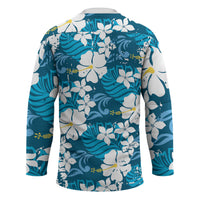 Blue Hawaiian Hibiscus Monstera Hockey Jersey Grunge Stylized LT01 - Polynesian Pride