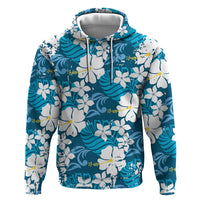 Blue Hawaiian Hibiscus Monstera Hoodie Grunge Stylized LT01 Pullover Hoodie Blue - Polynesian Pride