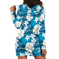 Blue Hawaiian Hibiscus Monstera Hoodie Dress Grunge Stylized LT01 - Polynesian Pride