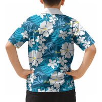 Blue Hawaiian Hibiscus Monstera Kid Hawaiian Shirt Grunge Stylized LT01 - Polynesian Pride