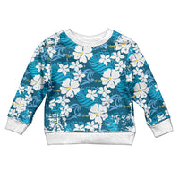 Blue Hawaiian Hibiscus Monstera Kid Ugly Christmas Sweater Grunge Stylized LT01 Kid Blue - Polynesian Pride