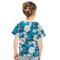 Blue Hawaiian Hibiscus Monstera Kid T Shirt Grunge Stylized LT01 - Polynesian Pride
