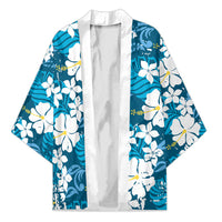 Blue Hawaiian Hibiscus Monstera Kimono Grunge Stylized LT01 Unisex Blue - Polynesian Pride