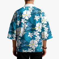 Blue Hawaiian Hibiscus Monstera Kimono Grunge Stylized LT01 - Polynesian Pride