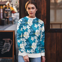 Blue Hawaiian Hibiscus Monstera Ugly Christmas Sweater Grunge Stylized
