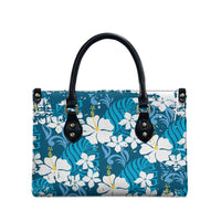 Blue Hawaiian Hibiscus Monstera Leather Bag Grunge Stylized LT01 - Polynesian Pride