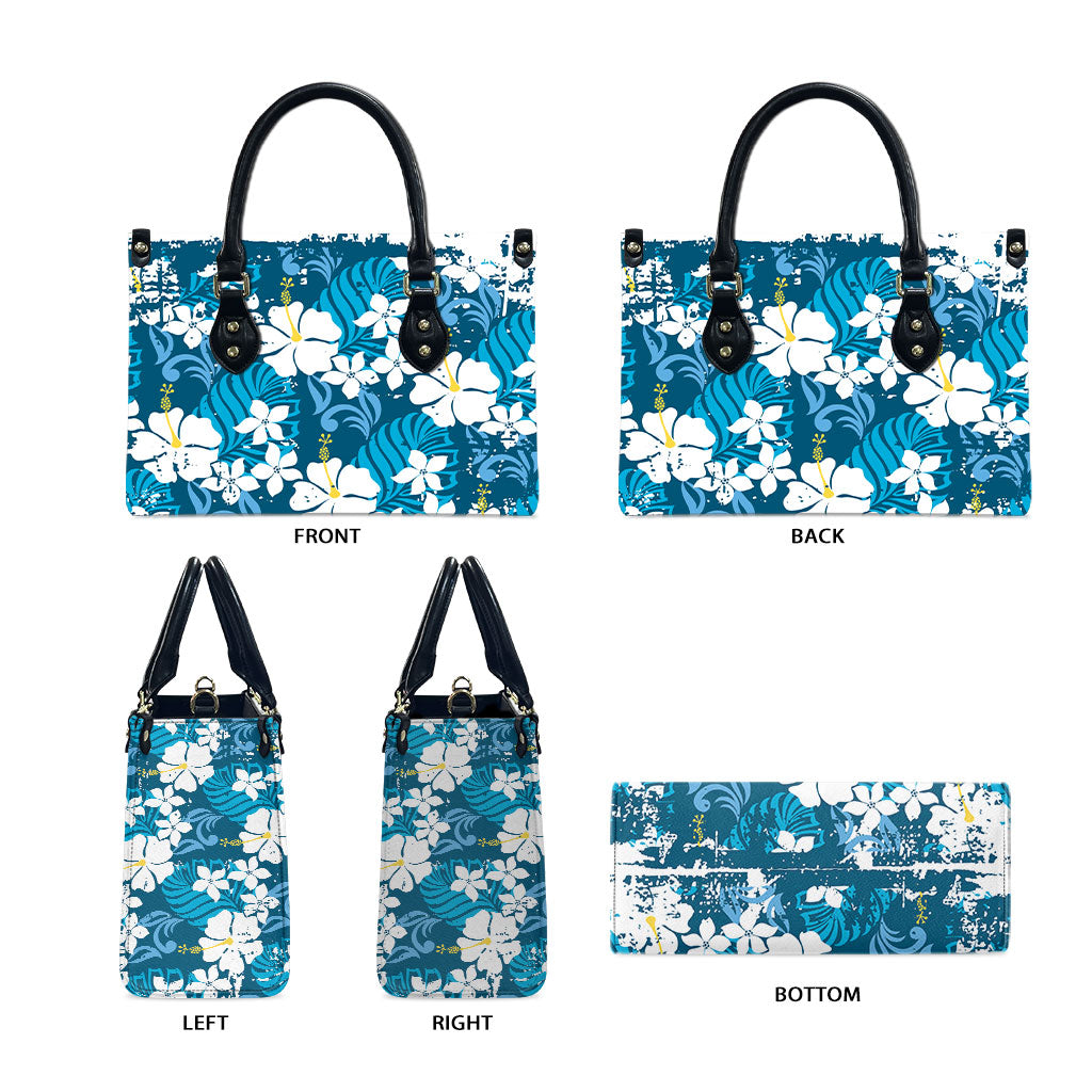 Blue Hawaiian Hibiscus Monstera Leather Bag Grunge Stylized LT01 - Polynesian Pride