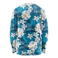 Blue Hawaiian Hibiscus Monstera Long Sleeve Shirt Grunge Stylized LT01 - Polynesian Pride