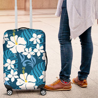 Blue Hawaiian Hibiscus Monstera Luggage Cover Grunge Stylized LT01 Blue - Polynesian Pride