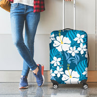 Blue Hawaiian Hibiscus Monstera Luggage Cover Grunge Stylized LT01 - Polynesian Pride