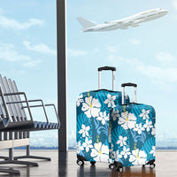 Blue Hawaiian Hibiscus Monstera Luggage Cover Grunge Stylized LT01 - Polynesian Pride