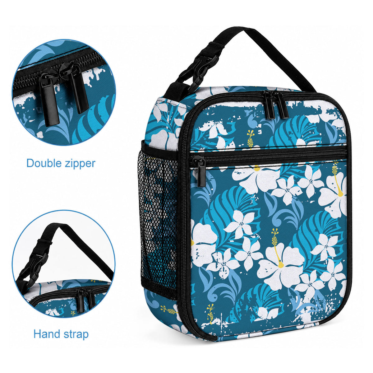 Blue Hawaiian Hibiscus Monstera Lunch Bag Grunge Stylized LT01 - Polynesian Pride