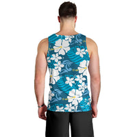 Blue Hawaiian Hibiscus Monstera Men Tank Top Grunge Stylized LT01 - Polynesian Pride