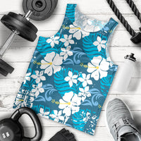 Blue Hawaiian Hibiscus Monstera Men Tank Top Grunge Stylized LT01 - Polynesian Pride