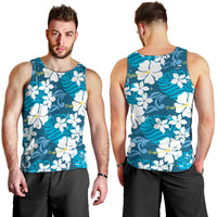 Blue Hawaiian Hibiscus Monstera Men Tank Top Grunge Stylized LT01 - Polynesian Pride