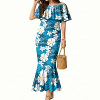 Blue Hawaiian Hibiscus Monstera Mermaid Dress Grunge Stylized LT01 Women Blue - Polynesian Pride