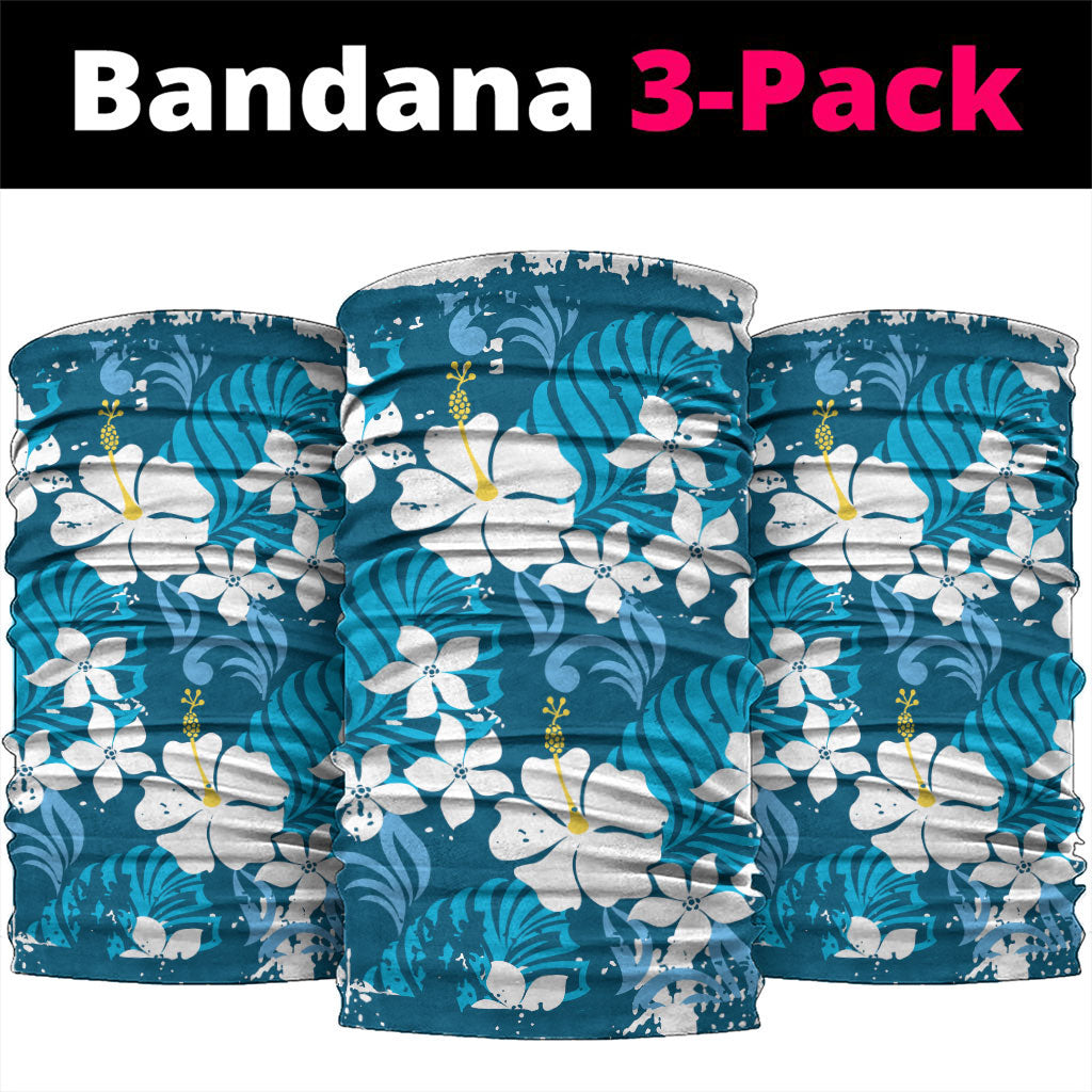 Blue Hawaiian Hibiscus Monstera Neck Gaiter Grunge Stylized LT01 package One Size: 25*50cm Blue - Polynesian Pride