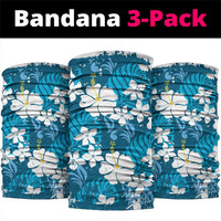 Blue Hawaiian Hibiscus Monstera Neck Gaiter Grunge Stylized LT01 package One Size: 25*50cm Blue - Polynesian Pride