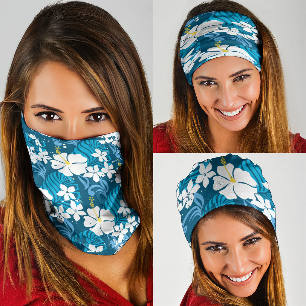 Blue Hawaiian Hibiscus Monstera Neck Gaiter Grunge Stylized LT01 - Polynesian Pride