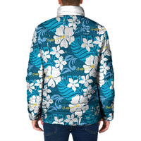 Blue Hawaiian Hibiscus Monstera Padded Jacket Grunge Stylized LT01 - Polynesian Pride