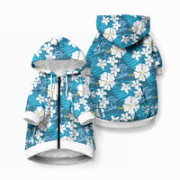 Blue Hawaiian Hibiscus Monstera Pet Hoodie Grunge Stylized LT01 Zip-up Blue - Polynesian Pride