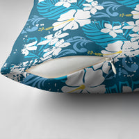 Blue Hawaiian Hibiscus Monstera Pillow Cover Grunge Stylized LT01 - Polynesian Pride