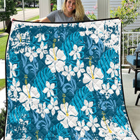 Blue Hawaiian Hibiscus Monstera Quilt Grunge Stylized LT01 Blue - Polynesian Pride
