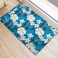 Blue Hawaiian Hibiscus Monstera Rubber Doormat Grunge Stylized LT01 - Polynesian Pride