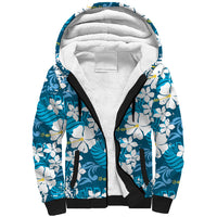 Blue Hawaiian Hibiscus Monstera Sherpa Hoodie Grunge Stylized LT01 Unisex Blue - Polynesian Pride