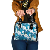 Blue Hawaiian Hibiscus Monstera Shoulder Handbag Grunge Stylized LT01 One Size Blue - Polynesian Pride