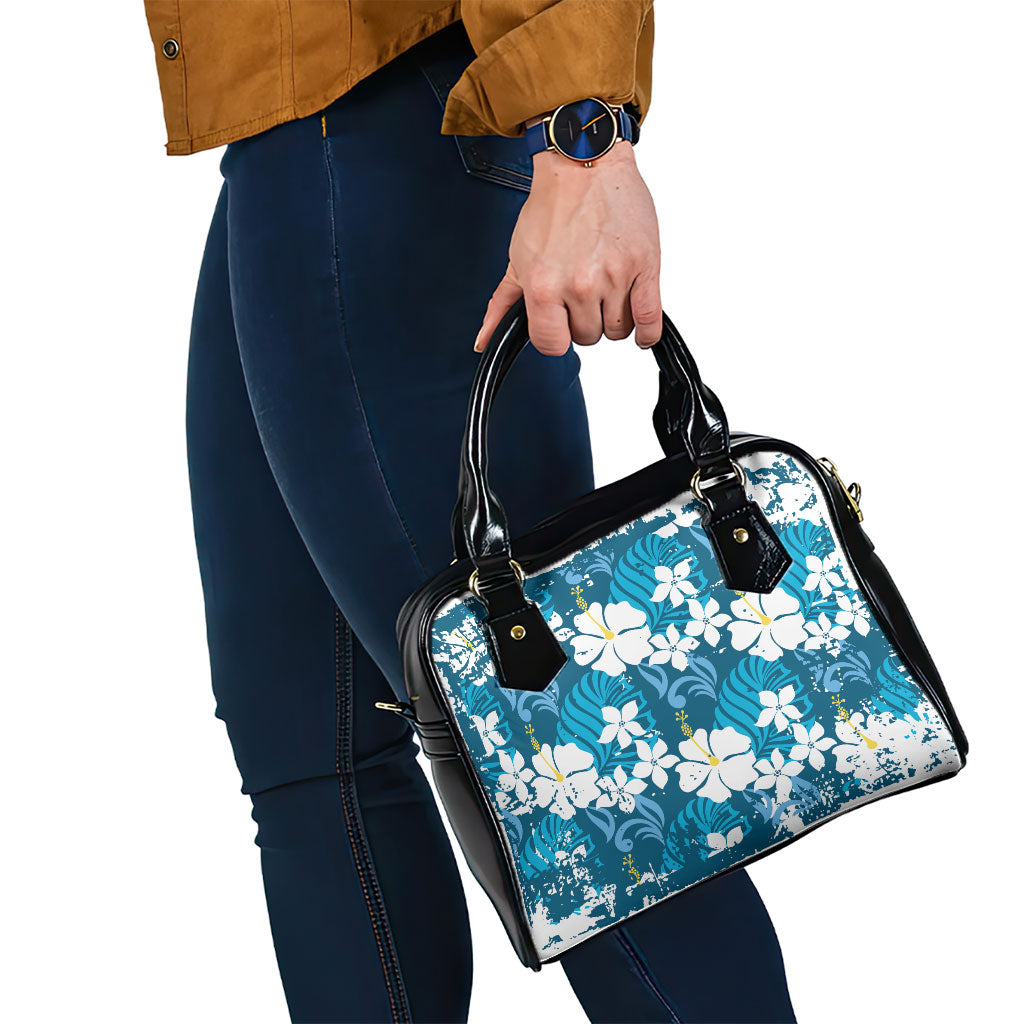 Blue Hawaiian Hibiscus Monstera Shoulder Handbag Grunge Stylized LT01 - Polynesian Pride