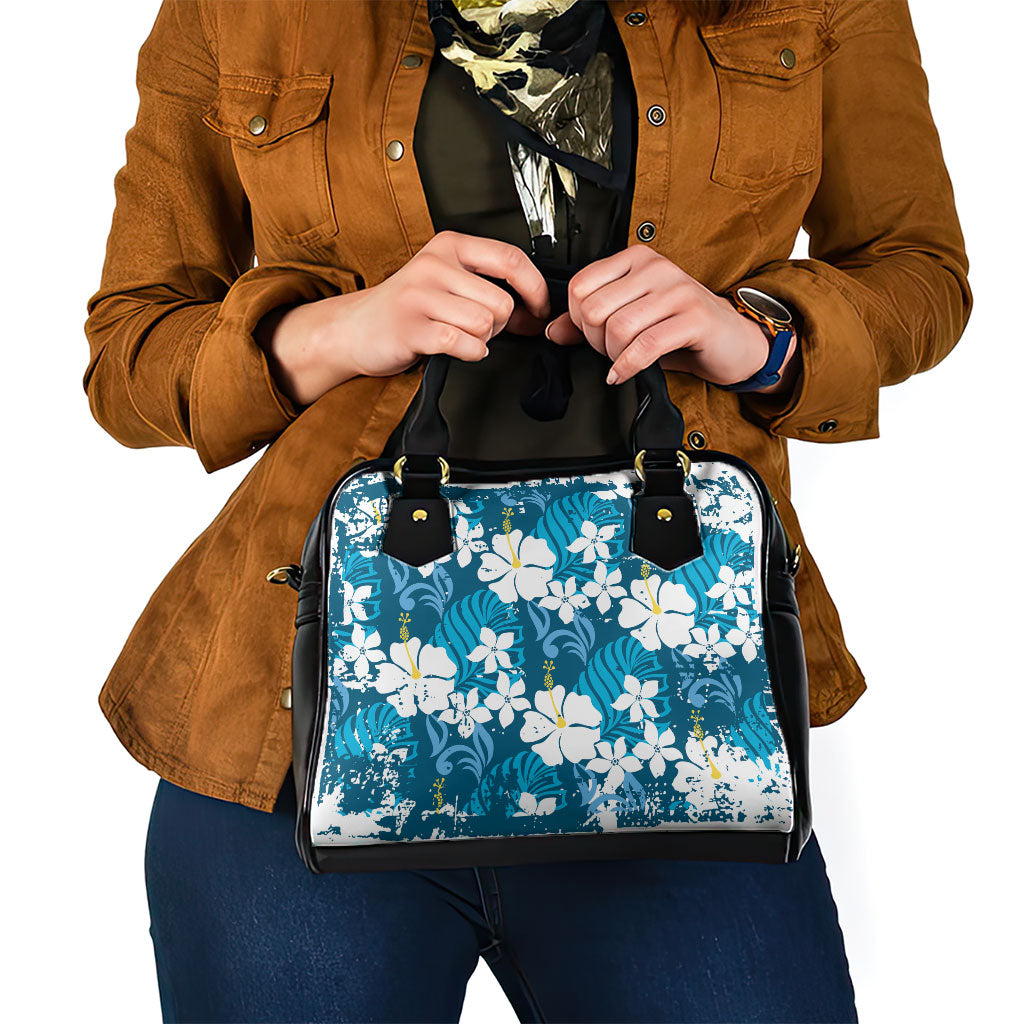 Blue Hawaiian Hibiscus Monstera Shoulder Handbag Grunge Stylized LT01 - Polynesian Pride