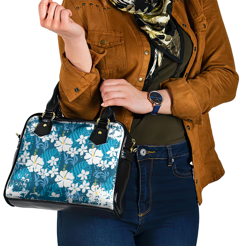 Blue Hawaiian Hibiscus Monstera Shoulder Handbag Grunge Stylized LT01 - Polynesian Pride