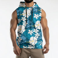 Blue Hawaiian Hibiscus Monstera Sleeveless Hoodie Grunge Stylized LT01 - Polynesian Pride