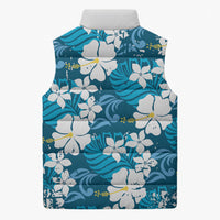 Blue Hawaiian Hibiscus Monstera Sleeveless Puffer Jacket Grunge Stylized LT01 - Polynesian Pride