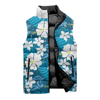 Blue Hawaiian Hibiscus Monstera Sleeveless Puffer Jacket Grunge Stylized LT01 - Polynesian Pride