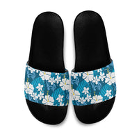 Blue Hawaiian Hibiscus Monstera Slide Sandals Grunge Stylized LT01 Blue - Polynesian Pride