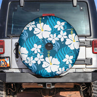 Blue Hawaiian Hibiscus Monstera Spare Tire Cover Grunge Stylized LT01 Blue - Polynesian Pride