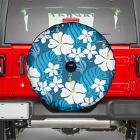 Blue Hawaiian Hibiscus Monstera Spare Tire Cover Grunge Stylized LT01 - Polynesian Pride