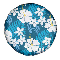 Blue Hawaiian Hibiscus Monstera Spare Tire Cover Grunge Stylized LT01 - Polynesian Pride
