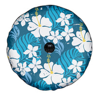 Blue Hawaiian Hibiscus Monstera Spare Tire Cover Grunge Stylized LT01 - Polynesian Pride