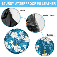 Blue Hawaiian Hibiscus Monstera Spare Tire Cover Grunge Stylized LT01 - Polynesian Pride