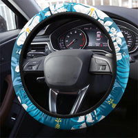Blue Hawaiian Hibiscus Monstera Steering Wheel Cover Grunge Stylized LT01 - Polynesian Pride