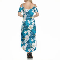 Blue Hawaiian Hibiscus Monstera Summer Maxi Dress Grunge Stylized LT01 - Polynesian Pride